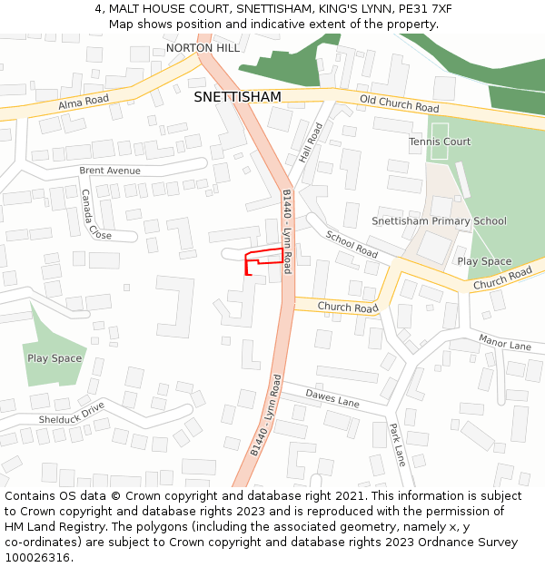 4, MALT HOUSE COURT, SNETTISHAM, KING'S LYNN, PE31 7XF: Location map and indicative extent of plot