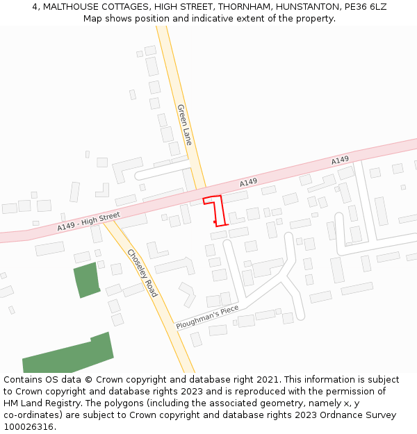 4, MALTHOUSE COTTAGES, HIGH STREET, THORNHAM, HUNSTANTON, PE36 6LZ: Location map and indicative extent of plot