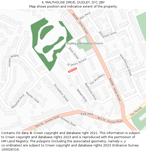 4, MALTHOUSE DRIVE, DUDLEY, DY1 2BY: Location map and indicative extent of plot