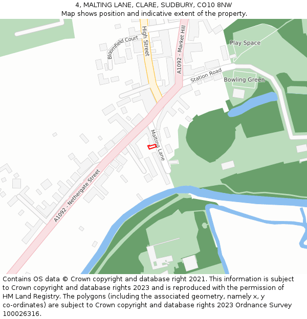 4, MALTING LANE, CLARE, SUDBURY, CO10 8NW: Location map and indicative extent of plot