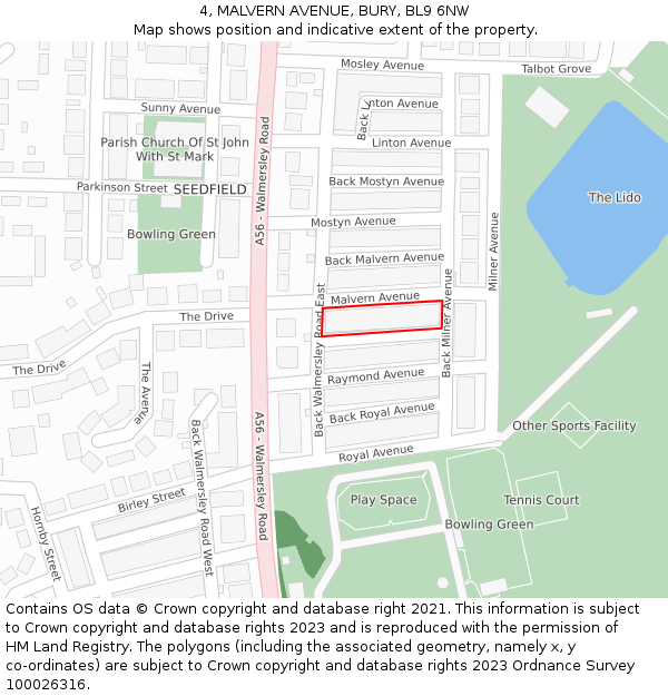 4, MALVERN AVENUE, BURY, BL9 6NW: Location map and indicative extent of plot