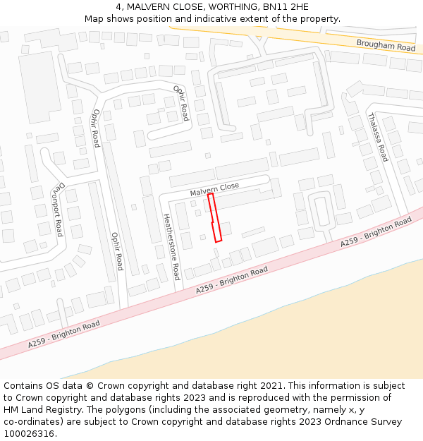 4, MALVERN CLOSE, WORTHING, BN11 2HE: Location map and indicative extent of plot