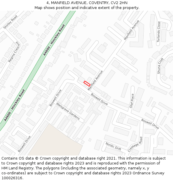 4, MANFIELD AVENUE, COVENTRY, CV2 2HN: Location map and indicative extent of plot