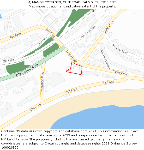 4, MANOR COTTAGES, CLIFF ROAD, FALMOUTH, TR11 4NZ: Location map and indicative extent of plot