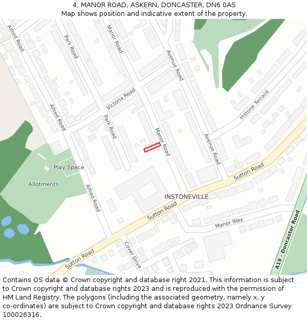 4, MANOR ROAD, ASKERN, DONCASTER, DN6 0AS: Location map and indicative extent of plot