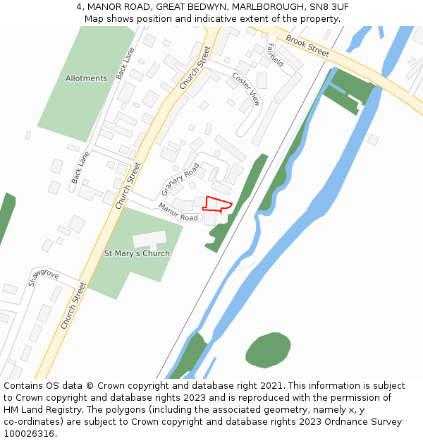 4, MANOR ROAD, GREAT BEDWYN, MARLBOROUGH, SN8 3UF: Location map and indicative extent of plot