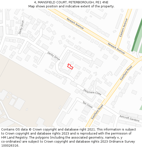 4, MANSFIELD COURT, PETERBOROUGH, PE1 4NE: Location map and indicative extent of plot