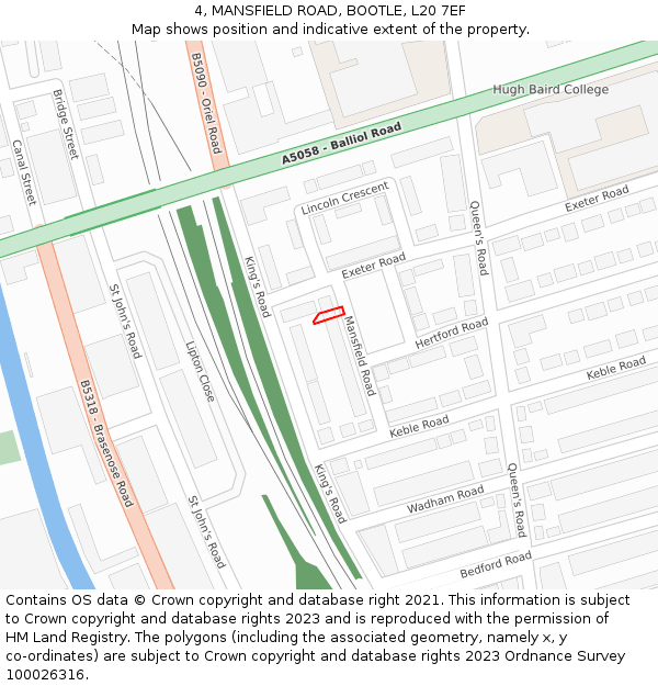 4, MANSFIELD ROAD, BOOTLE, L20 7EF: Location map and indicative extent of plot