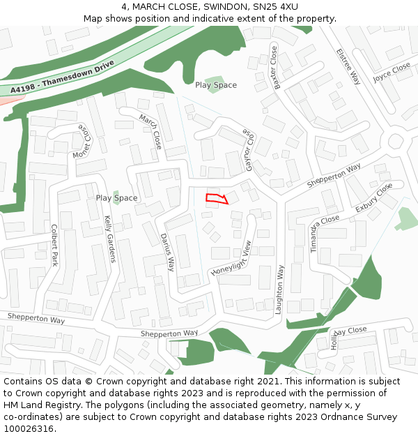 4, MARCH CLOSE, SWINDON, SN25 4XU: Location map and indicative extent of plot