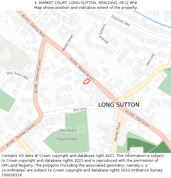 4, MARKET COURT, LONG SUTTON, SPALDING, PE12 9FW: Location map and indicative extent of plot
