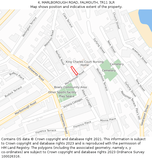 4, MARLBOROUGH ROAD, FALMOUTH, TR11 3LR: Location map and indicative extent of plot