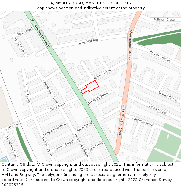 4, MARLEY ROAD, MANCHESTER, M19 2TA: Location map and indicative extent of plot