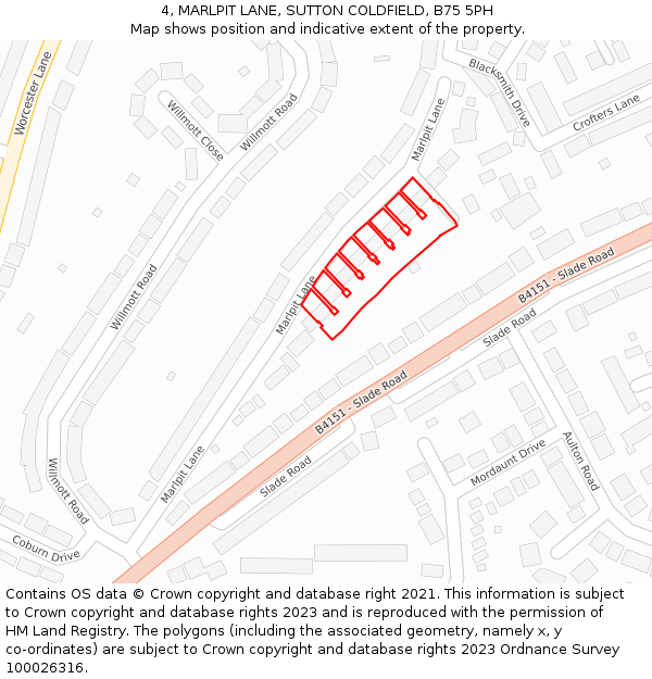 4, MARLPIT LANE, SUTTON COLDFIELD, B75 5PH: Location map and indicative extent of plot