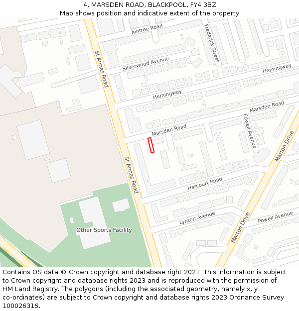 4, MARSDEN ROAD, BLACKPOOL, FY4 3BZ: Location map and indicative extent of plot