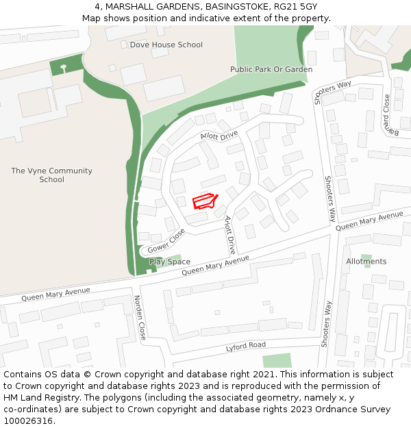 4, MARSHALL GARDENS, BASINGSTOKE, RG21 5GY: Location map and indicative extent of plot