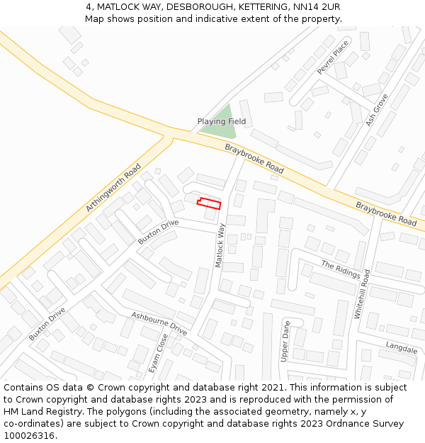 4, MATLOCK WAY, DESBOROUGH, KETTERING, NN14 2UR: Location map and indicative extent of plot