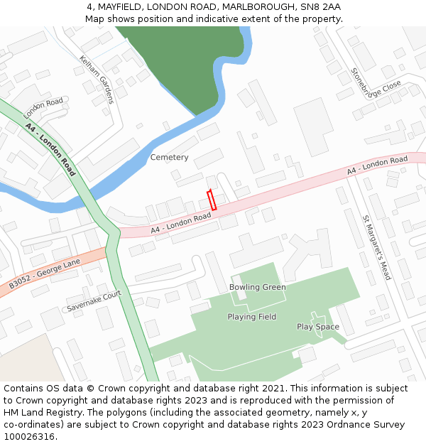 4, MAYFIELD, LONDON ROAD, MARLBOROUGH, SN8 2AA: Location map and indicative extent of plot