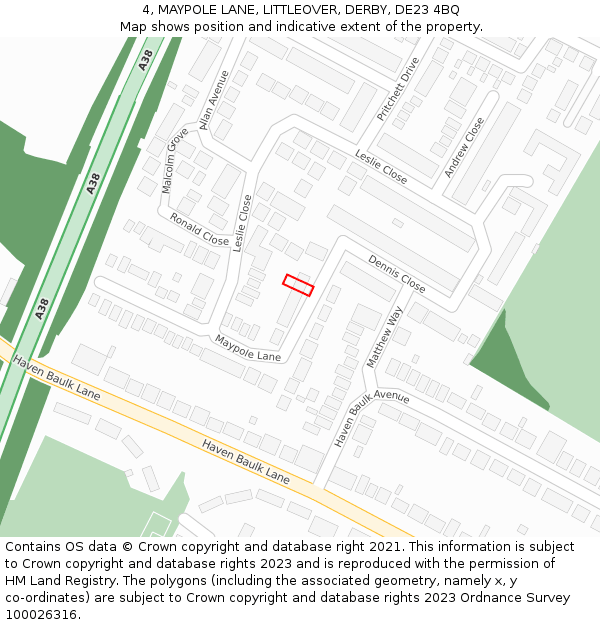 4, MAYPOLE LANE, LITTLEOVER, DERBY, DE23 4BQ: Location map and indicative extent of plot
