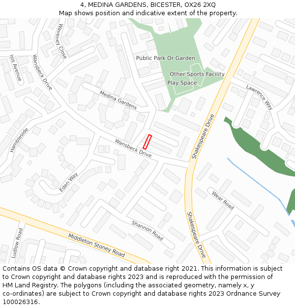 4, MEDINA GARDENS, BICESTER, OX26 2XQ: Location map and indicative extent of plot