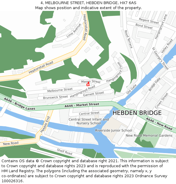 4, MELBOURNE STREET, HEBDEN BRIDGE, HX7 6AS: Location map and indicative extent of plot