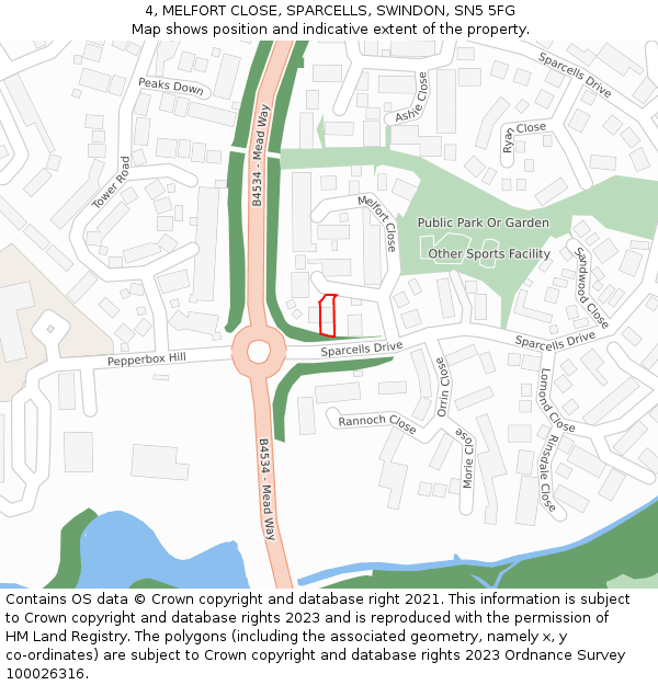 4, MELFORT CLOSE, SPARCELLS, SWINDON, SN5 5FG: Location map and indicative extent of plot