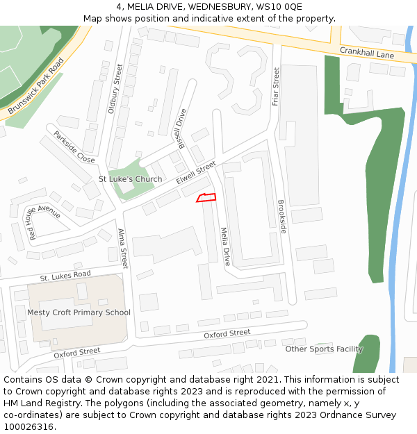 4, MELIA DRIVE, WEDNESBURY, WS10 0QE: Location map and indicative extent of plot