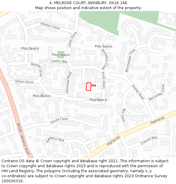 4, MELROSE COURT, BANBURY, OX16 1AE: Location map and indicative extent of plot