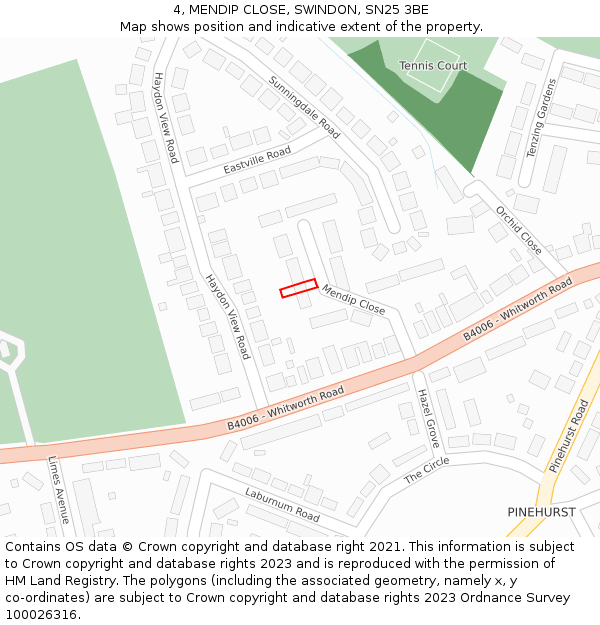 4, MENDIP CLOSE, SWINDON, SN25 3BE: Location map and indicative extent of plot