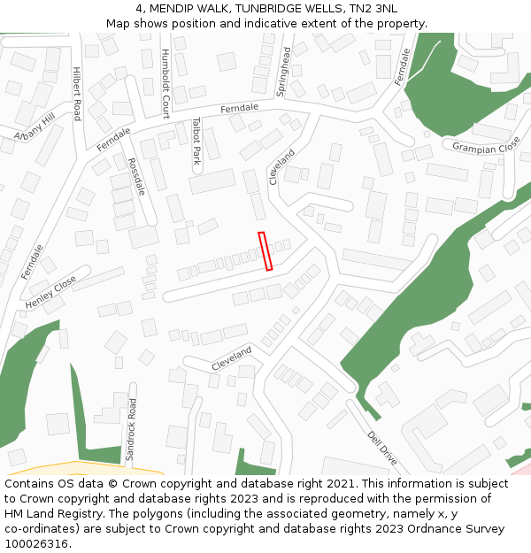 4, MENDIP WALK, TUNBRIDGE WELLS, TN2 3NL: Location map and indicative extent of plot