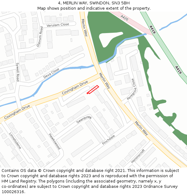 4, MERLIN WAY, SWINDON, SN3 5BH: Location map and indicative extent of plot
