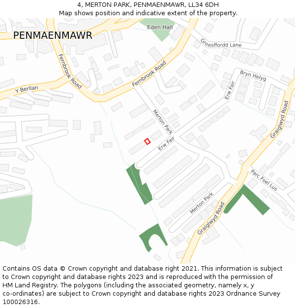 4, MERTON PARK, PENMAENMAWR, LL34 6DH: Location map and indicative extent of plot