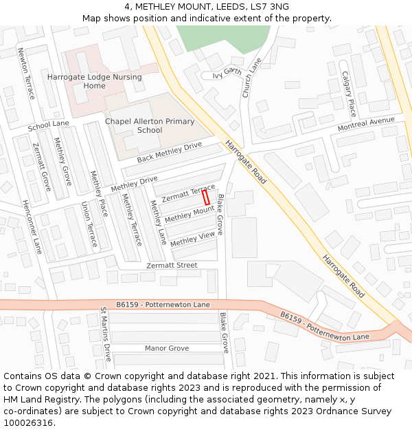 4, METHLEY MOUNT, LEEDS, LS7 3NG: Location map and indicative extent of plot