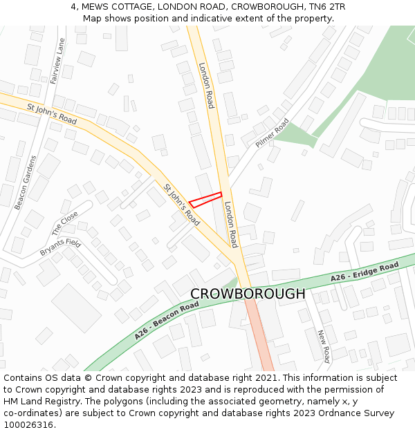 4, MEWS COTTAGE, LONDON ROAD, CROWBOROUGH, TN6 2TR: Location map and indicative extent of plot