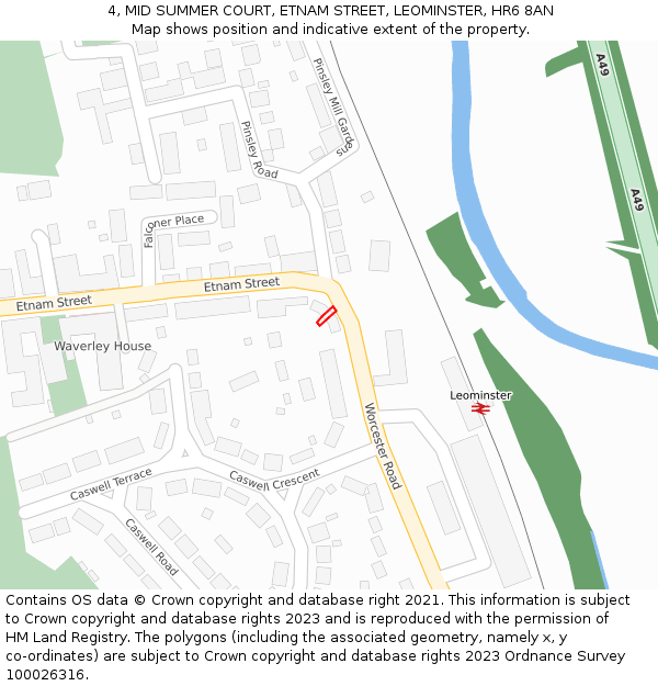 4, MID SUMMER COURT, ETNAM STREET, LEOMINSTER, HR6 8AN: Location map and indicative extent of plot