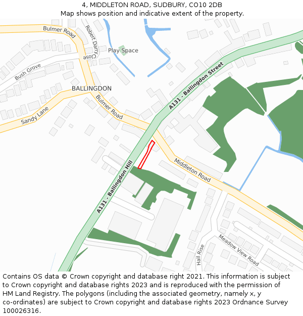 4, MIDDLETON ROAD, SUDBURY, CO10 2DB: Location map and indicative extent of plot