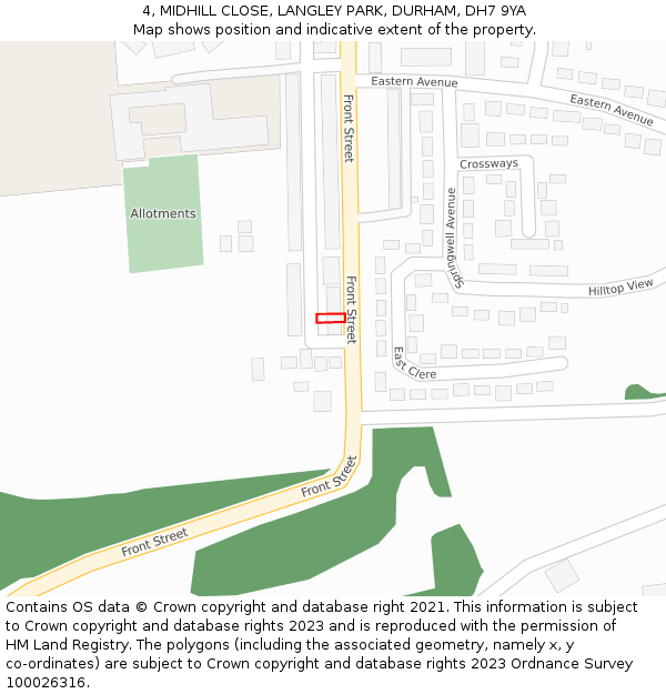 4, MIDHILL CLOSE, LANGLEY PARK, DURHAM, DH7 9YA: Location map and indicative extent of plot