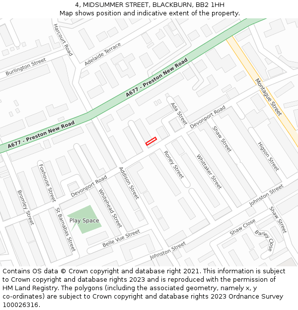 4, MIDSUMMER STREET, BLACKBURN, BB2 1HH: Location map and indicative extent of plot