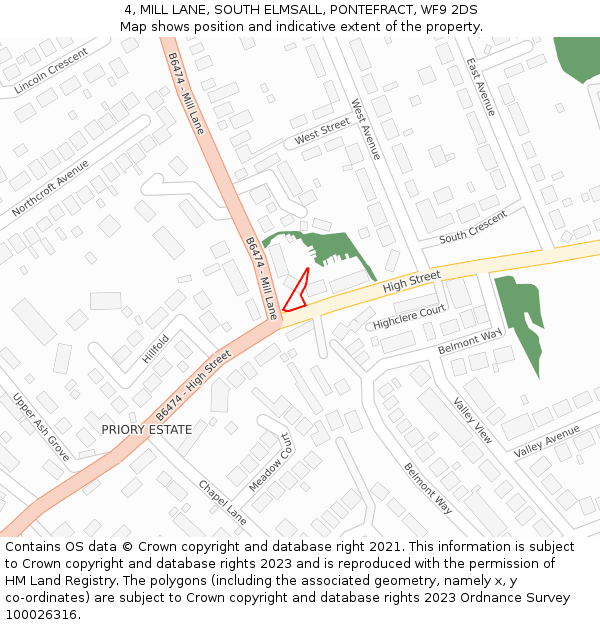 4, MILL LANE, SOUTH ELMSALL, PONTEFRACT, WF9 2DS: Location map and indicative extent of plot