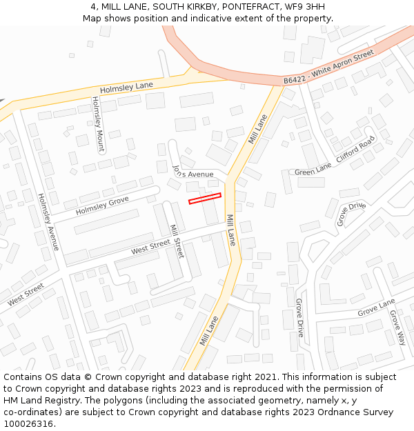 4, MILL LANE, SOUTH KIRKBY, PONTEFRACT, WF9 3HH: Location map and indicative extent of plot