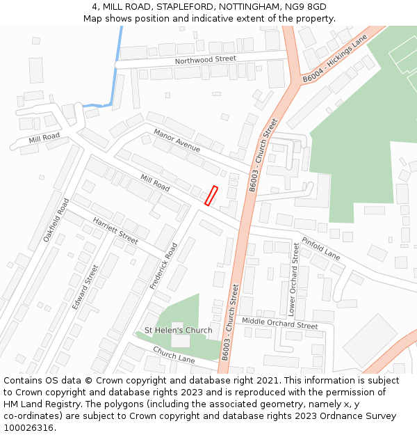 4, MILL ROAD, STAPLEFORD, NOTTINGHAM, NG9 8GD: Location map and indicative extent of plot