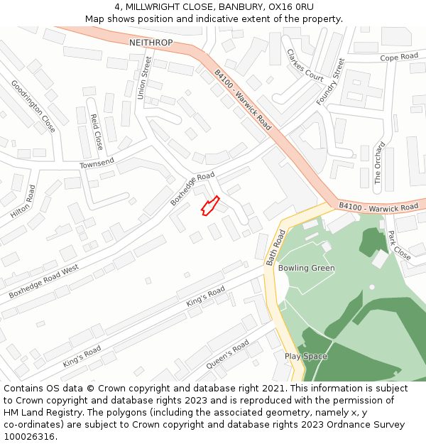 4, MILLWRIGHT CLOSE, BANBURY, OX16 0RU: Location map and indicative extent of plot