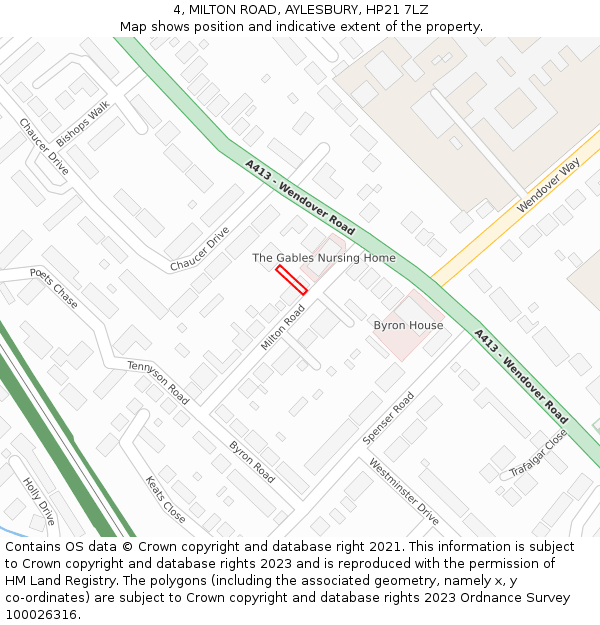 4, MILTON ROAD, AYLESBURY, HP21 7LZ: Location map and indicative extent of plot