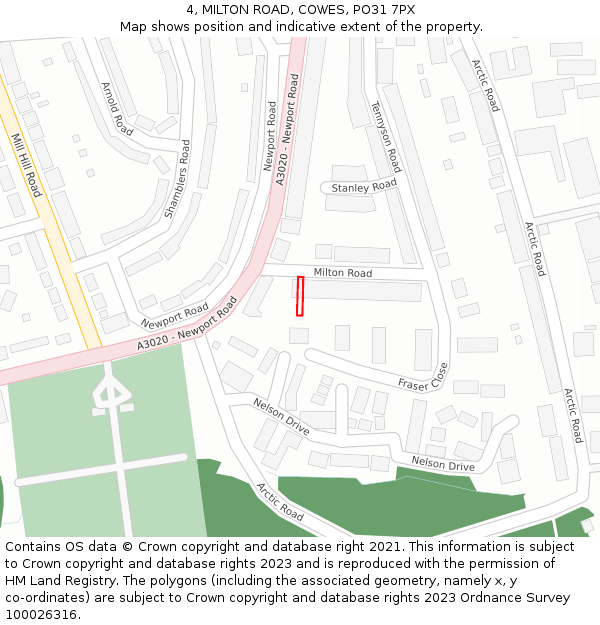 4, MILTON ROAD, COWES, PO31 7PX: Location map and indicative extent of plot
