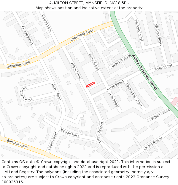 4, MILTON STREET, MANSFIELD, NG18 5PU: Location map and indicative extent of plot