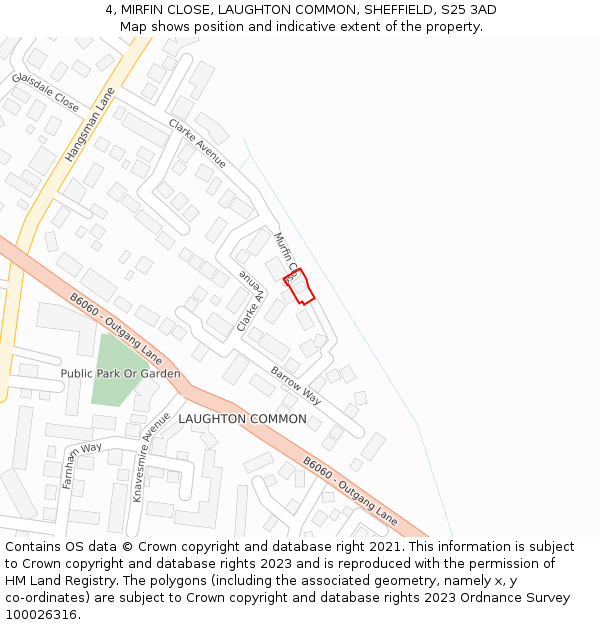 4, MIRFIN CLOSE, LAUGHTON COMMON, SHEFFIELD, S25 3AD: Location map and indicative extent of plot
