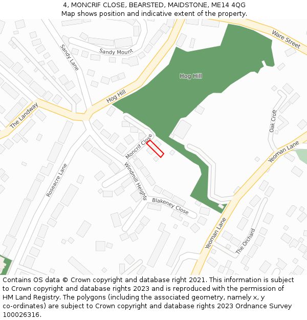 4, MONCRIF CLOSE, BEARSTED, MAIDSTONE, ME14 4QG: Location map and indicative extent of plot