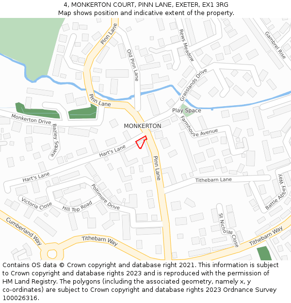 4, MONKERTON COURT, PINN LANE, EXETER, EX1 3RG: Location map and indicative extent of plot