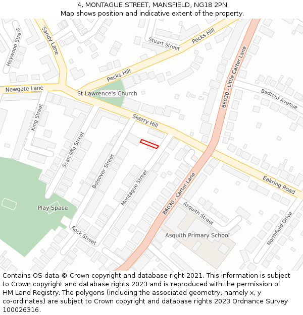 4, MONTAGUE STREET, MANSFIELD, NG18 2PN: Location map and indicative extent of plot