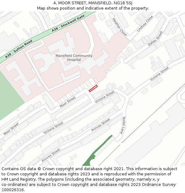4, MOOR STREET, MANSFIELD, NG18 5SJ: Location map and indicative extent of plot