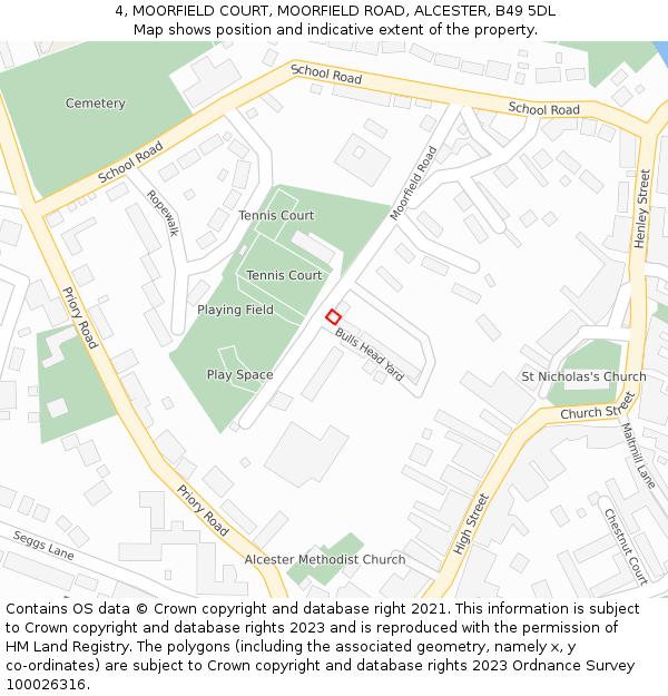 4, MOORFIELD COURT, MOORFIELD ROAD, ALCESTER, B49 5DL: Location map and indicative extent of plot